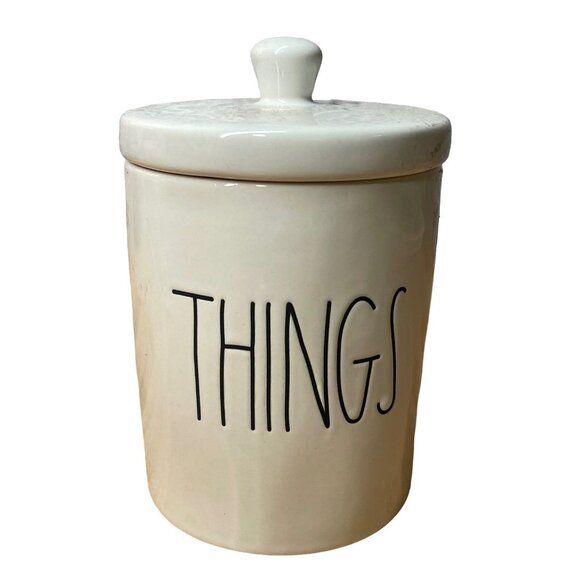 Rae Dunn "THINGS" Canister Bathroom Holder CERAMIC NEW! - Picture 1 of 1